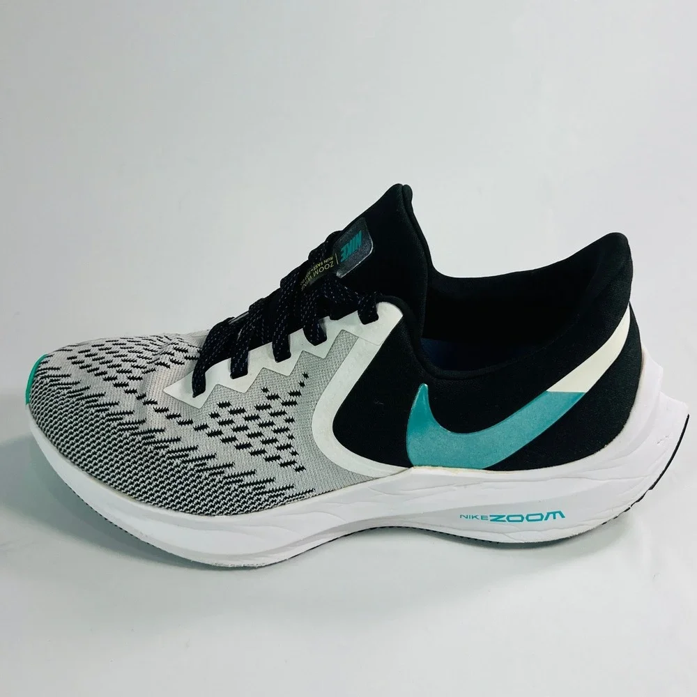 Nike Air Zoom Winflo 6 Black White Oracle Aqua‎ Women 8.5 Running Shoes AQ8228